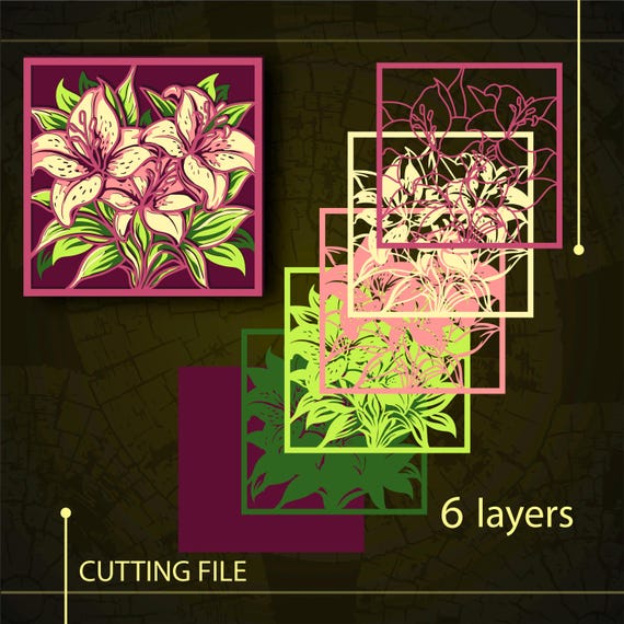 Lily Flowers Multilayer SVG. CNC. Cricut. Paper Cutting. Laser Cut