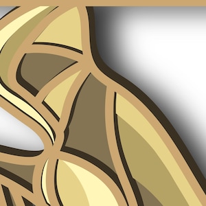 May include: Abstract geometric design with overlapping shapes in shades of brown and beige.