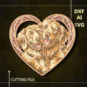 Golden Retrievers Valentine Multilayer SVG/ Golden Retrievers CNC file/ Cricut file / Cutting file svg/ Paper cut/ Laser cut file/ 3D layer