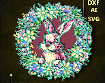 Easter wreath Multilayer SVG. CNC. Cricut. Paper cutting. Laser cut file. 3D layer. Glowforge.