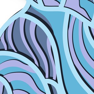 May include: Abstract pattern with blue and purple wavy lines. The lines are outlined in a lighter blue color.