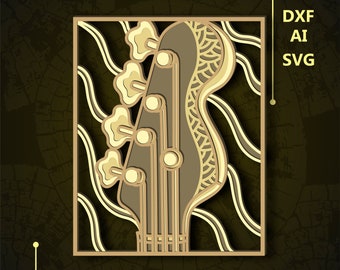Guitar Multilayer SVG. CNC. Cricut. Paper cutting. Laser cut file. 3D layer. Glowforge.