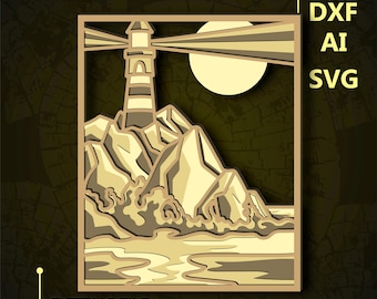 Lighthouse Multilayer SVG. CNC. Cricut. Paper cutting. Laser cut file. 3D layer. Glowforge.