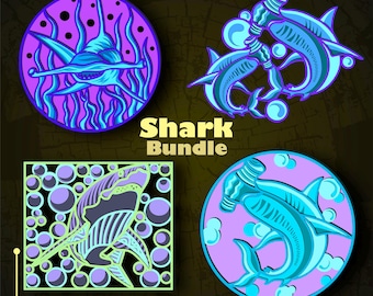 Bundle Hai Multilayer SVG. CNC. Cricut. Scherenschnitt. Laser cut Datei. 3D Schicht. Glühschmiede.