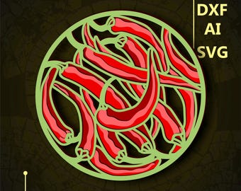 Chili Multilayer SVG. CNC. Cricut. Scherenschnitt. Laser cut Datei. 3D Schicht. Glühschmiede.