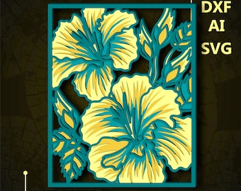 Chinese hibiscus Multilayer SVG/ Chinese hibiscus CNC file/ Cricut file / Cutting file svg/ Paper cut/ Laser cut file/ 3D layer