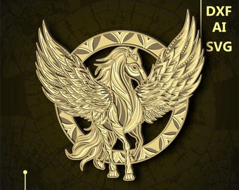 Pegasus Multilayer SVG. CNC. Cricut. Paper cutting. Laser cut file. 3D layer. Glowforge.