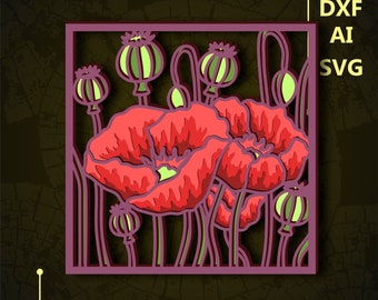 Poppy Multilayer SVG. CNC. Cricut. Paper cutting. Laser cut file. 3D layer. Glowforge.
