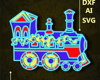 Christmas train Multilayer SVG. CNC. Cricut. Paper cutting. Laser cut file. 3D layer. Glowforge.