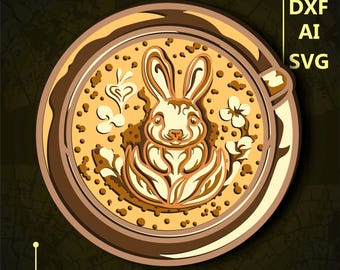 Bunny Latte Art Multilayer SVG. CNC. Cricut. Paper cutting. Laser cut file. 3D layer.