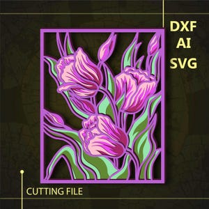 Tulpen Blumen Multilayer SVG / Tulpen Blumen CNC - Datei / Cricut - Datei / Schneidedatei svg / Papierschnitt / Laser geschnitten Datei / 3D Schicht