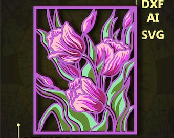 Tulips Flowers Multilayer SVG. CNC. Cricut. Paper cutting. Laser cut file. 3D layer. Glowforge.