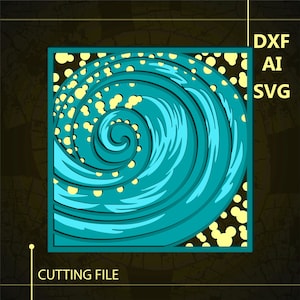May include: A blue and yellow swirl design with a spiral pattern. This digital cutting file is perfect for creating decorative crafts.