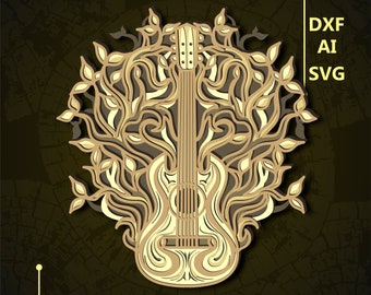 Guitar Multilayer SVG. CNC. Cricut. Paper cutting. Laser cut file. 3D layer. Glowforge.