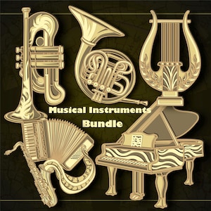 Bundle Musical Instruments Multilayer SVG. CNC. Cricut. Paper cutting. Laser cut file. 3D layer. Glowforge.