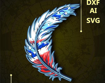 Amerikanische Flagge Feder Multilayer SVG. CNC. Cricut. Scherenschnitt. Laser cut Datei. 3D Schicht.