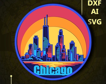 Chicago City Multilayer SVG. CNC. Cricut. Paper cutting. Laser cut file. 3D layer. Glowforge.