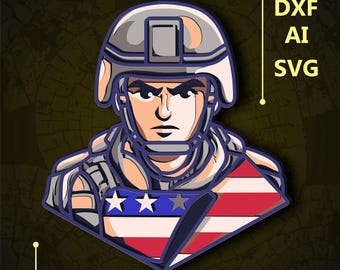 American Soldier Multilayer SVG. CNC. Cricut. Paper cutting. Laser cut file. 3D layer. Glowforge.