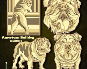 Bundle American Bulldog Multilayer SVG. CNC. Cricut. Paper cutting. Laser cut file. 3D layer.