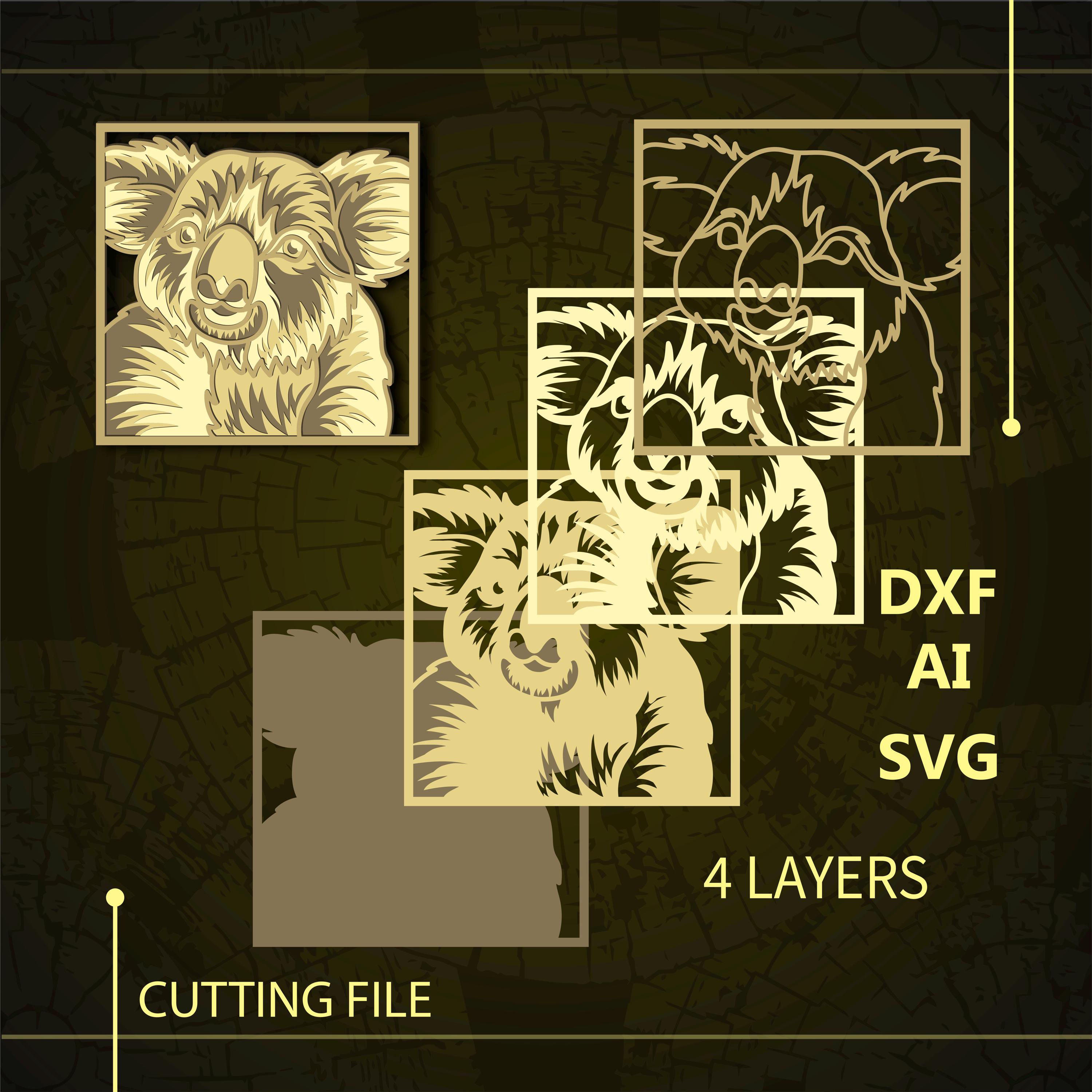 コアラのマルチレイヤーSVG。CNC。クリカット。紙切り。レーザーカット