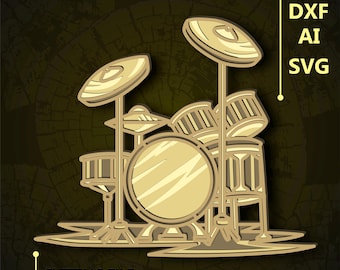 Drum set Multilayer SVG. CNC. Cricut. Paper cutting. Laser cut file. 3D layer. Glowforge.