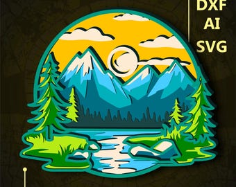 Landscape Multilayer SVG. CNC. Cricut. Paper cutting. Laser cut file. 3D layer. Glowforge.