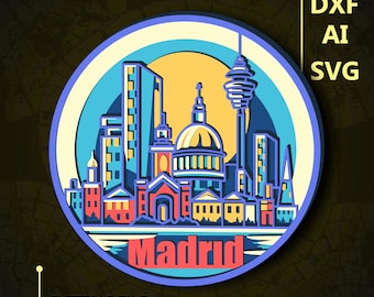 Madrid City flerskikts-SVG. CNC. Cricut. Papperskärning. Laserskuren fil. 3D-lager. Glowforge.