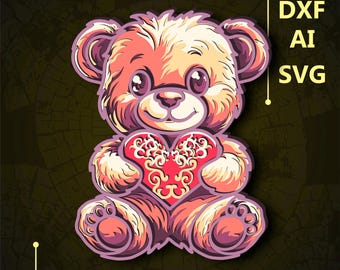 Teddybär Herz Multilayer SVG. CNC. Cricut. Scherenschnitt. Laser cut Datei. 3D Schicht.