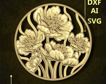 Anemones flower Multilayer SVG. CNC. Cricut. Paper cutting. Laser cut file. 3D layer. Glowforge.