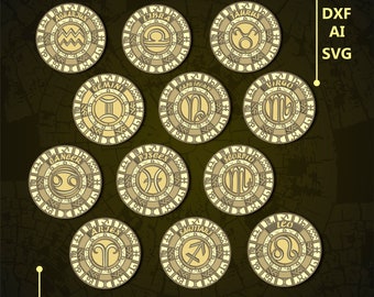 Bundle Zodiac Multilayer SVG. CNC. Cricut. Paper cutting. Laser cut file. 3D layer. Glowforge.