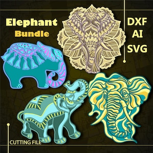 Bundle Elefant Multilayer SVG. CNC. Cricut. Scherenschnitt. Laser cut Datei. 3D Schicht. Glühschmiede.