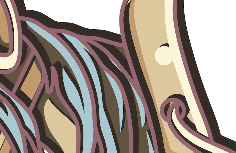 K&ouml;nnte beinhalten: Abstraktes Grafikdesign mit geschichteten Formen und Farben. Das Design zeigt eine Kombination aus hellblau, braun, beige und violetten Farbt&ouml;nen mit wei&szlig;em Hintergrund. Das Kunstwerk hat eine moderne, stilisierte &Auml;sthetik.