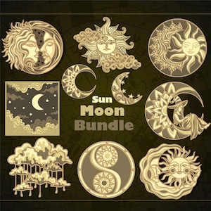 Paquete Sol y Luna Multicapa SVG/ Archivo Sol y Luna CNC/ Archivo Cricut/ Archivo de corte SVG/ Corte de papel/ Archivo de corte láser/ Capa 3D