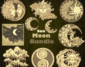 Bundle Sun and Moon Multilayer SVG/ Sun and Moon CNC file/ Cricut file/ Cutting file svg/ Paper cut/ Laser cut file/ 3D layer