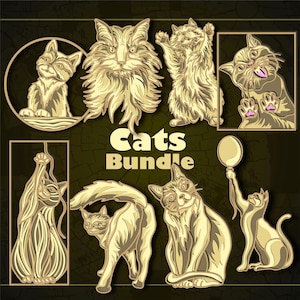 バンドルCatマルチレイヤーSVG。CNC。Cricut。紙切り。レーザーカットファイル。3Dレイヤー。Glowforge。