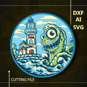 Lighthouse and Octopus Multilayer SVG/ Lighthouse CNC file/ Cricut file / Cutting file svg/ Paper cut/ Laser cut file/ 3D layer