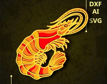 Shrimp Multilayer SVG. CNC. Cricut. Paper cutting. Laser cut file. 3D layer. Glowforge.