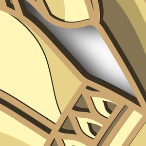 May include: Abstract geometric pattern with overlapping shapes in shades of brown and beige. The design features a series of curved lines and intricate details.