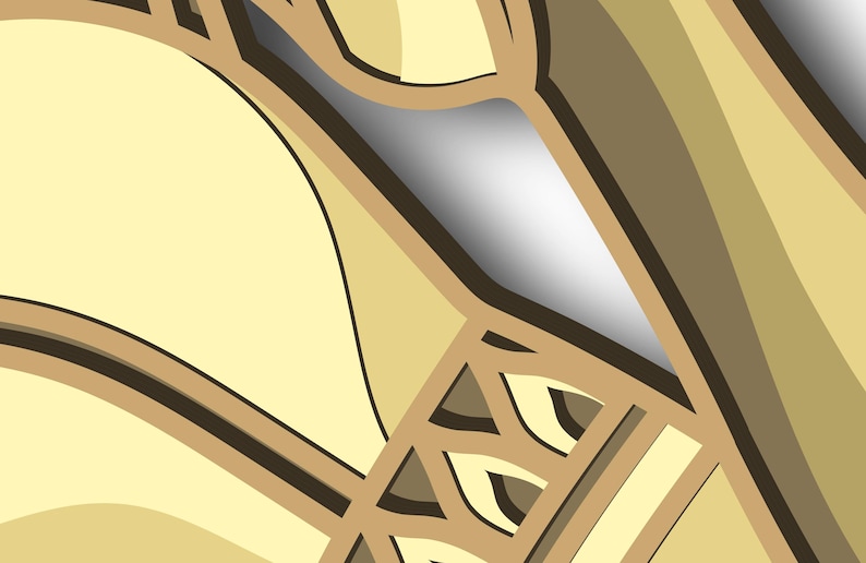 May include: Abstract geometric pattern with overlapping shapes in shades of brown and beige. The design features a series of curved lines and intricate details.