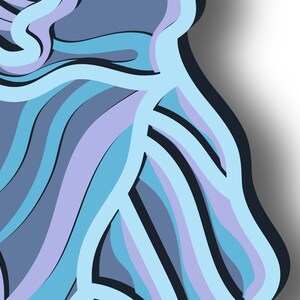 May include: Abstract digital art featuring a swirling pattern of blue, purple, and black lines. The lines create a sense of movement and depth.