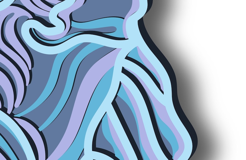 May include: Abstract digital art featuring a swirling pattern of blue, purple, and black lines. The lines create a sense of movement and depth.