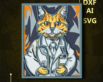 Cat Veterinarian Multilayer SVG. CNC. Cricut. Paper cutting. Laser cut file. 3D layer. Glowforge.