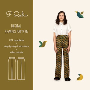Stretchy High-Waisted Straight-Leg Pull-On Pants Digital Sewing Pattern pdf Women&#39;s Sizes US 2-12/UK 6-16/EU 34-44