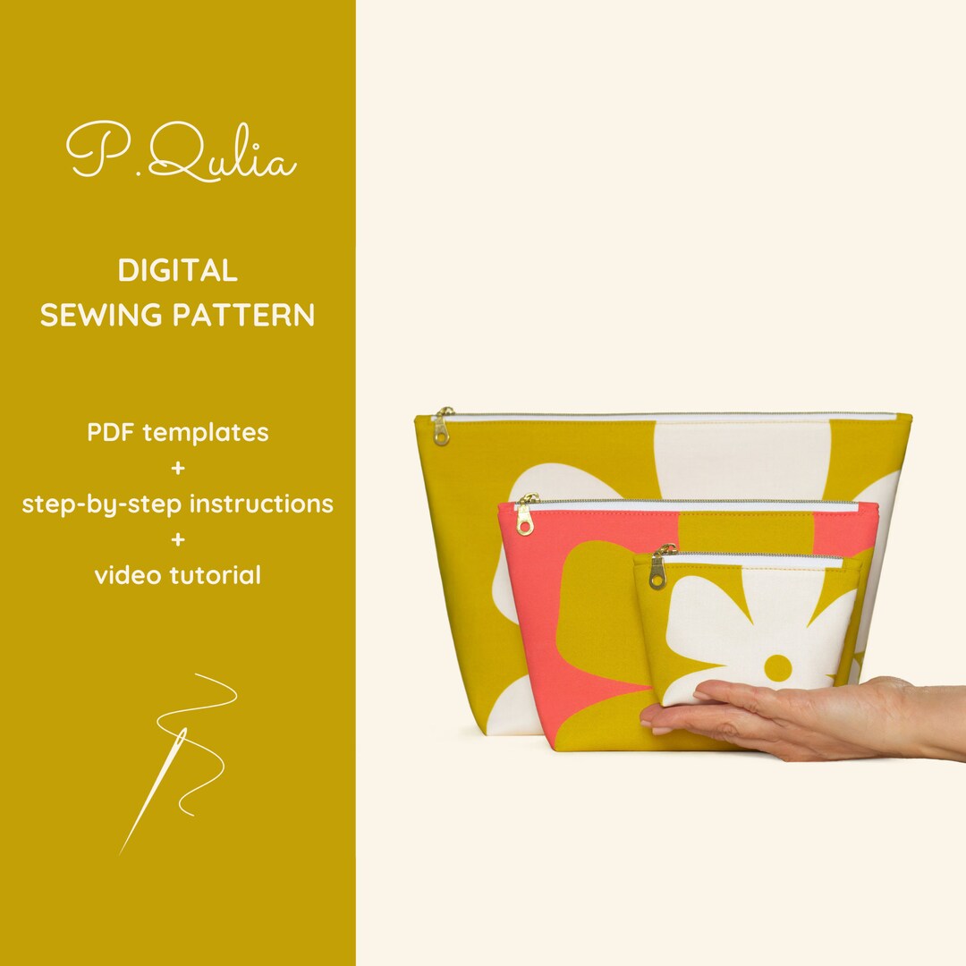 Moda Zipper Bag Pattern DIY Lined Zipper Pouch Digital Sewing Pattern Makeup Bag Zip Pouch ...