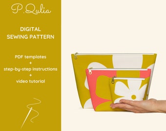 DIY gefütterte Reißverschlusstasche Digitales Nähen Muster Make-up Tasche Reißverschlusstasche Einfache Reißverschlusstasche Muster für Anfänger Druckbare Vorlagen 3 Größen PDF