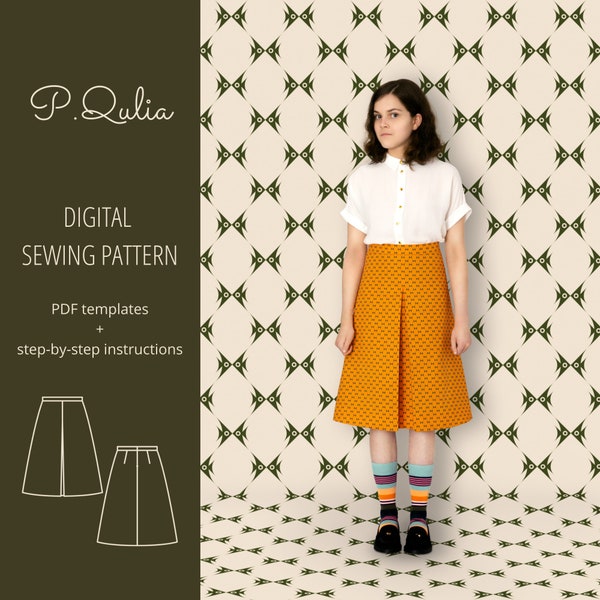 Pleated A-Line Skirt Digital Sewing Pattern pdf Women's Sizes US 2-10/UK 6-14/EU 34-42