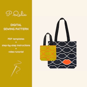 Cartamodello tote shopping fai-da-te per principianti Modelli da cucito borsa di tela Shopper carta da cucito Tote Bag 2 dimensioni Modelli stampabili PDF
