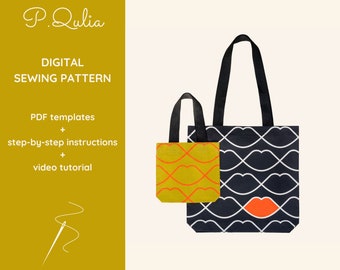 DIY Shopping Tote Sewing Pattern For Beginner Canvas Bag Sewing Templates Shopper Sewing Pattern Tote Bag 2 Sizes PDF Printable Templates