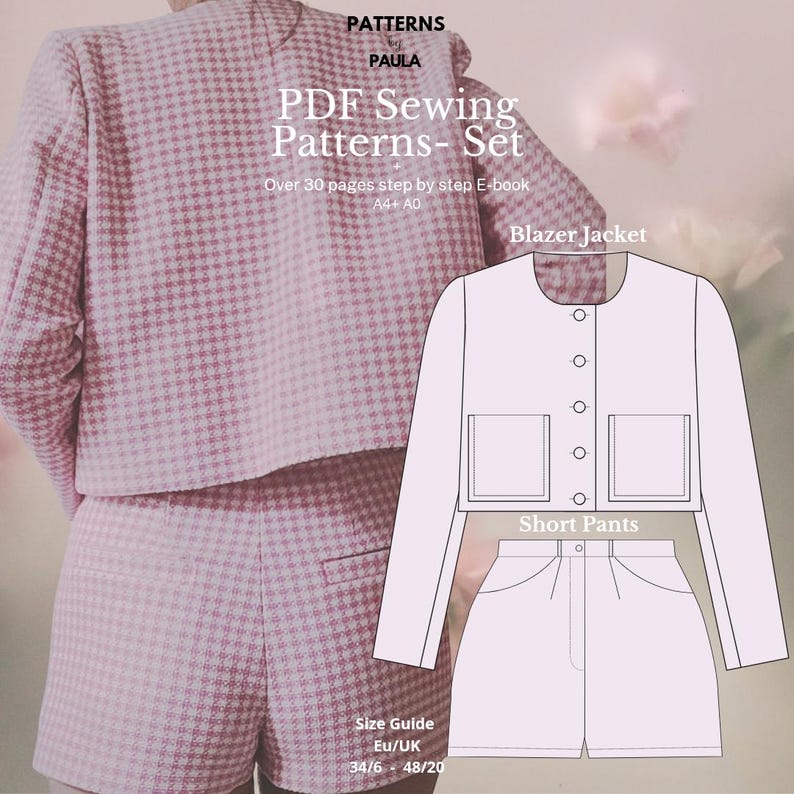 Boxy Jacket Pattern PDF Sewing Layered Pattern Set | Boxy Jacket & High-waisted Shorts ...