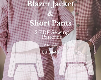 PDF Sewing Layered Pattern Set | Boxy Jacket & High-Waisted Shorts | Digital Download Sizes 34-48